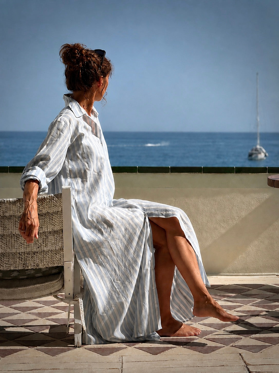 Vestido camisero rayas blancas y azul
