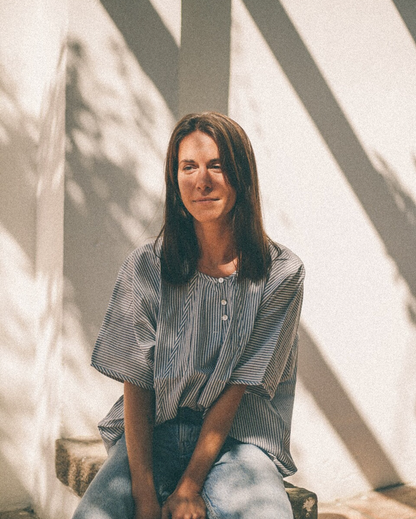 CAMISA TIPO PONCHO DE RAYITAS 100% ALGODÓN