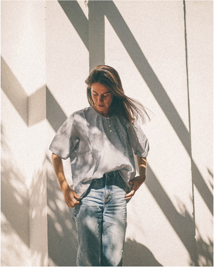 CAMISA TIPO PONCHO DE RAYITAS 100% ALGODÓN