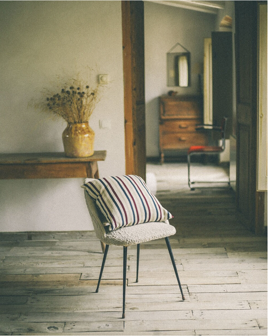 COJÍN ALGODÓN RAYAS GRANATE NAVY 45x45