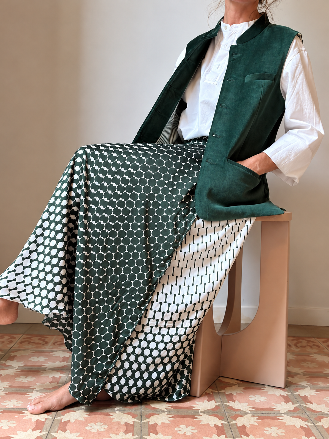 Falda cruzada blanco y verde