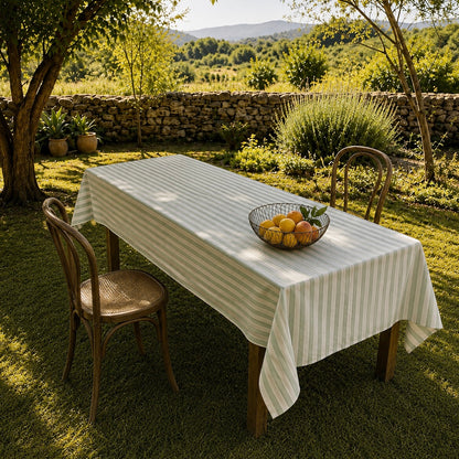 Mantel rayas blanco y verde 150 x 280 cm