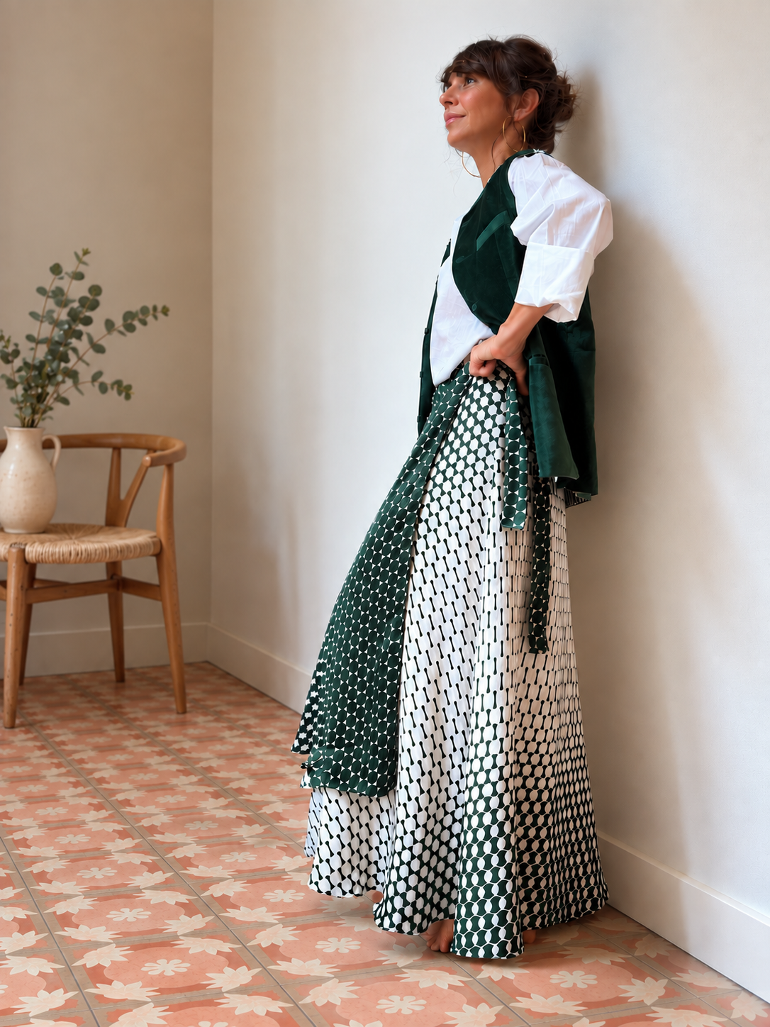 Falda cruzada blanco y verde