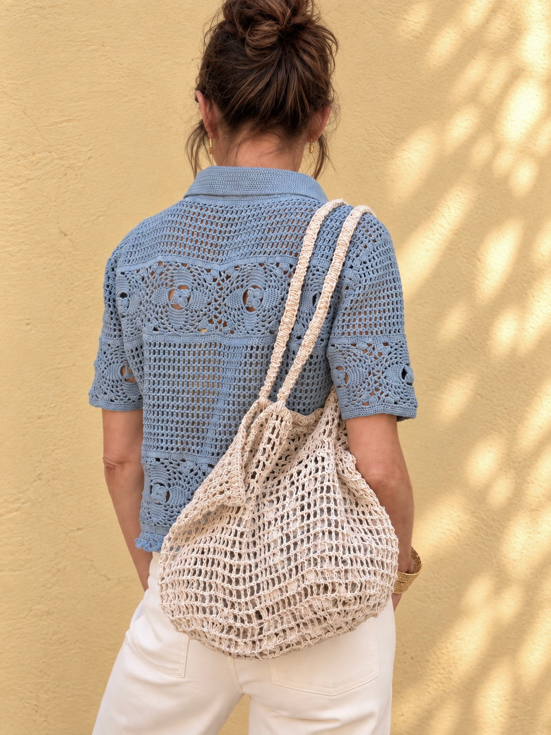 Cardigan de crochet azul