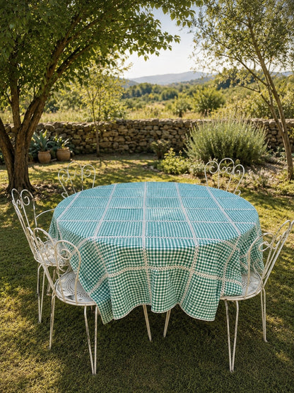 MANTEL DE ALGODON VICHY VERDE Y BLANCO 160x250cm