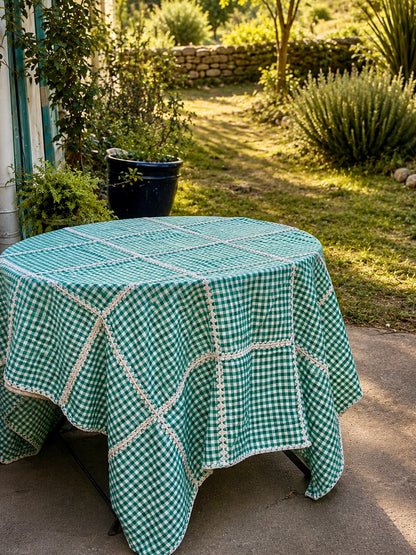 MANTEL DE ALGODON VICHY VERDE Y BLANCO 160x250cm