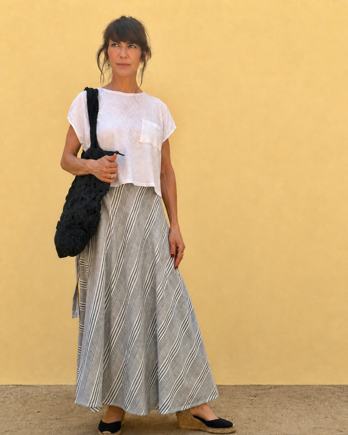 Falda larga cruzada gris