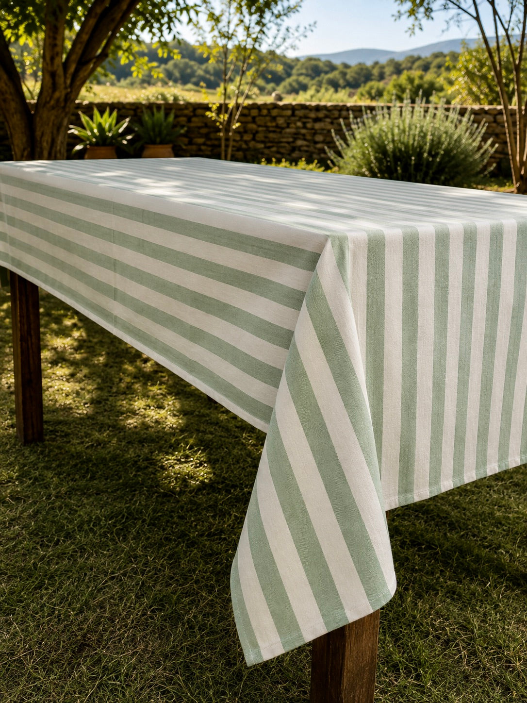 Mantel rayas blanco y verde 150 x 280 cm