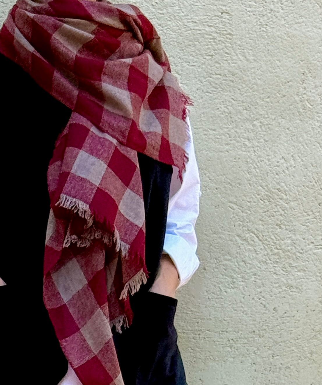 Chal cashmere cuadros granate y beige