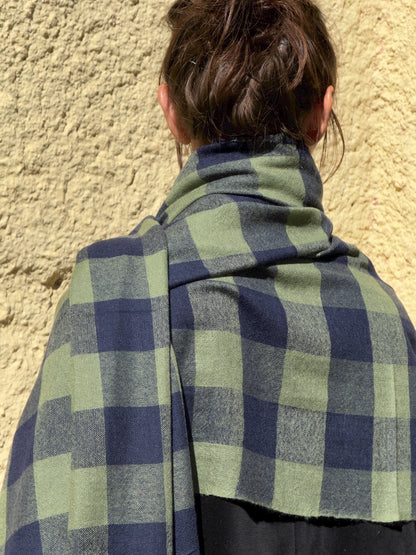 Chal Cashmere Cuadros Azul marino y verde