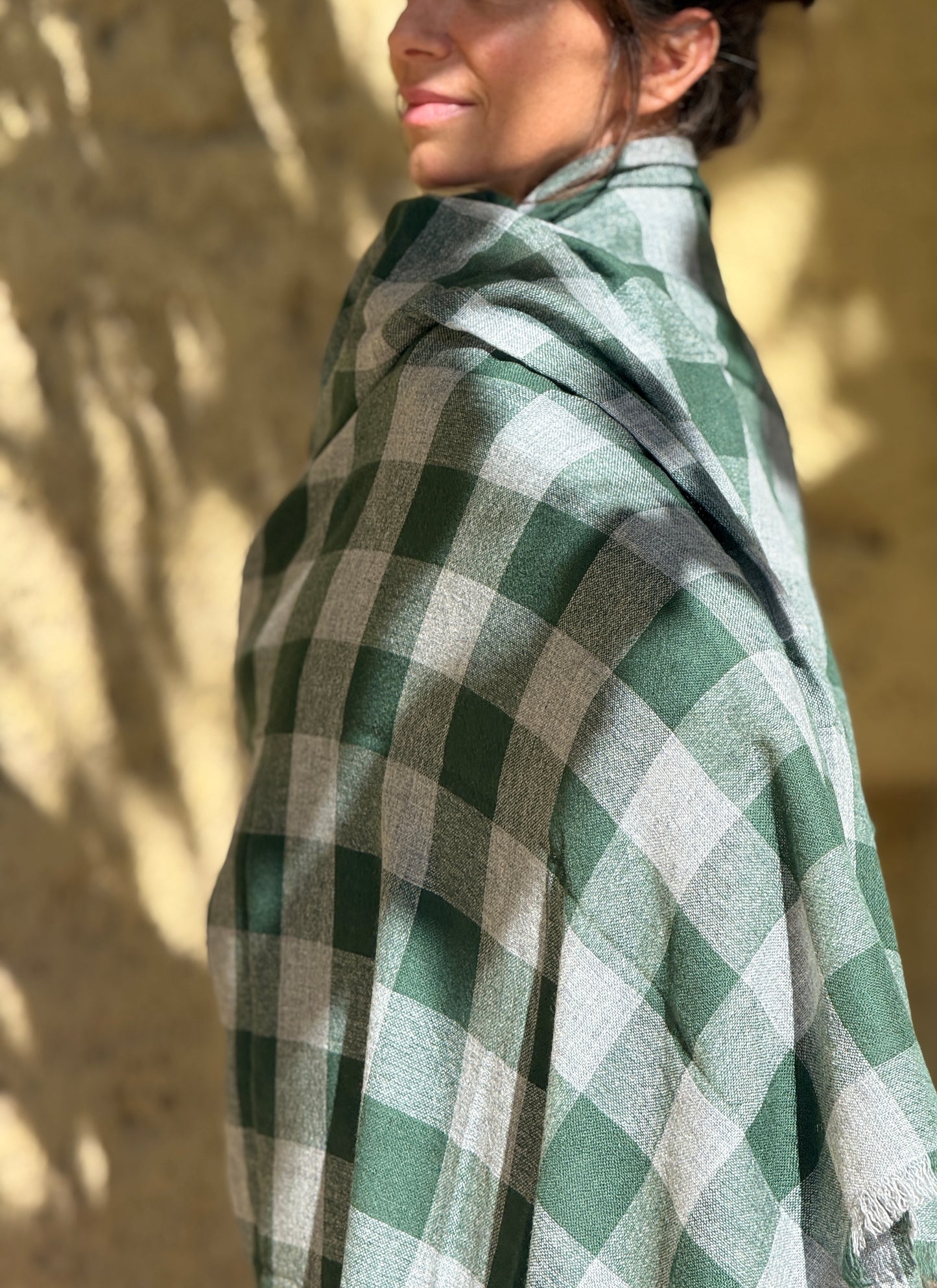 Chal Cashmere Cuadros gris y Verde