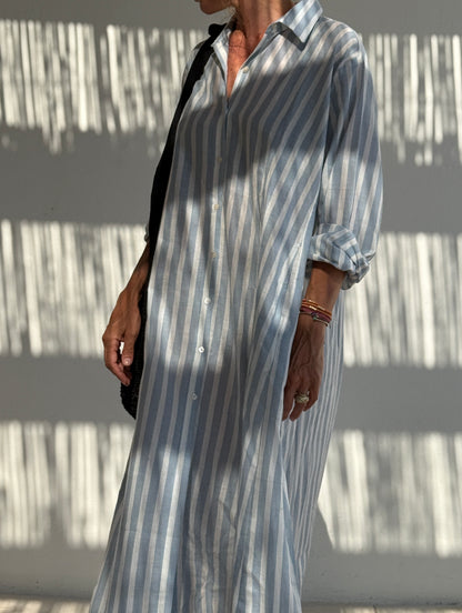 Vestido camisero rayas blancas y azul