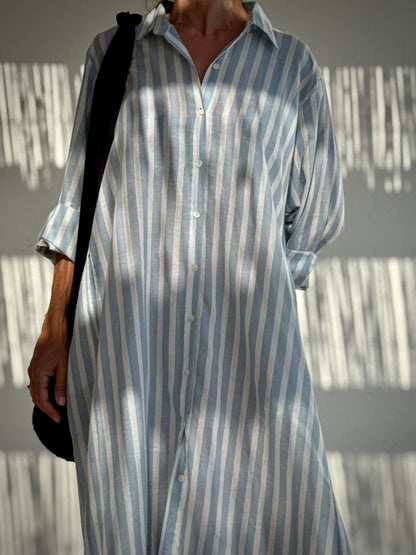 Vestido camisero rayas blancas y azul