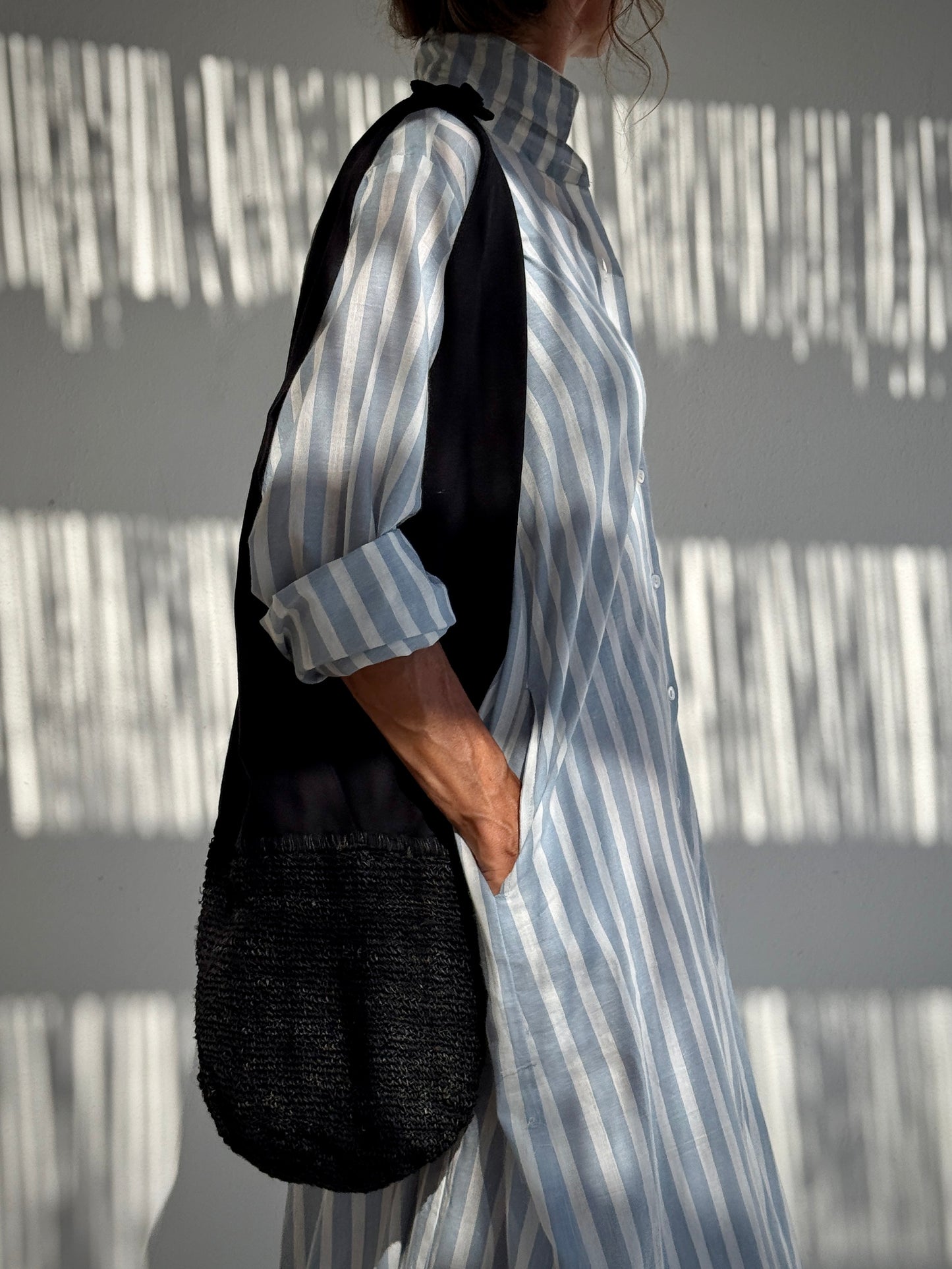 Vestido camisero rayas blancas y azul