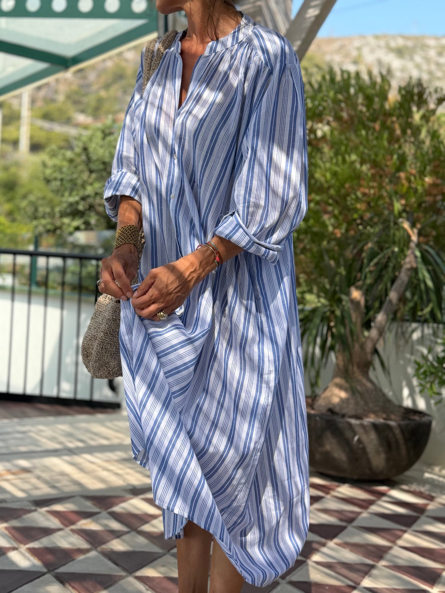 Vestido camisero cuello mao
