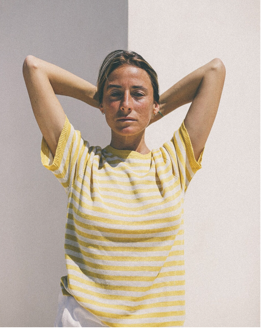 JERSEY MANGA CORTA DE RAYITAS 100% LINO