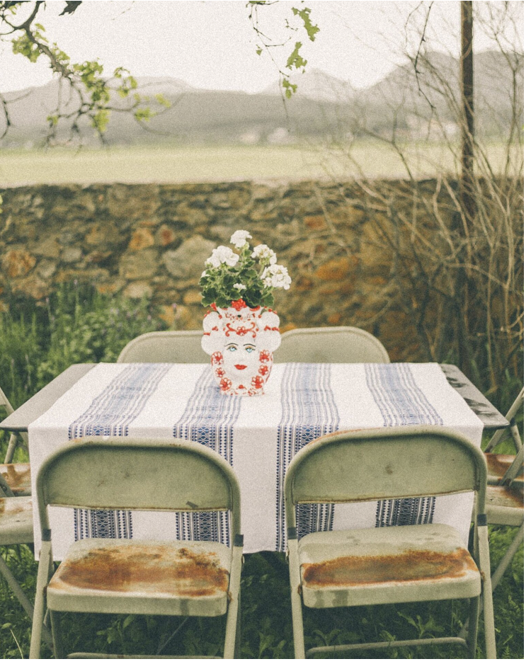 MANTEL DE ALGODÓN CENEFAS AZULES 180x100cm