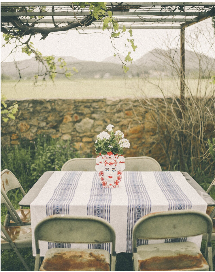 MANTEL DE ALGODÓN CENEFAS AZULES 180x100cm