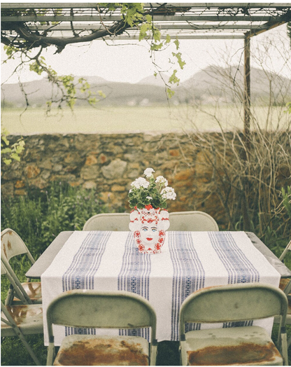 MANTEL DE ALGODÓN CENEFAS AZULES 180x100cm