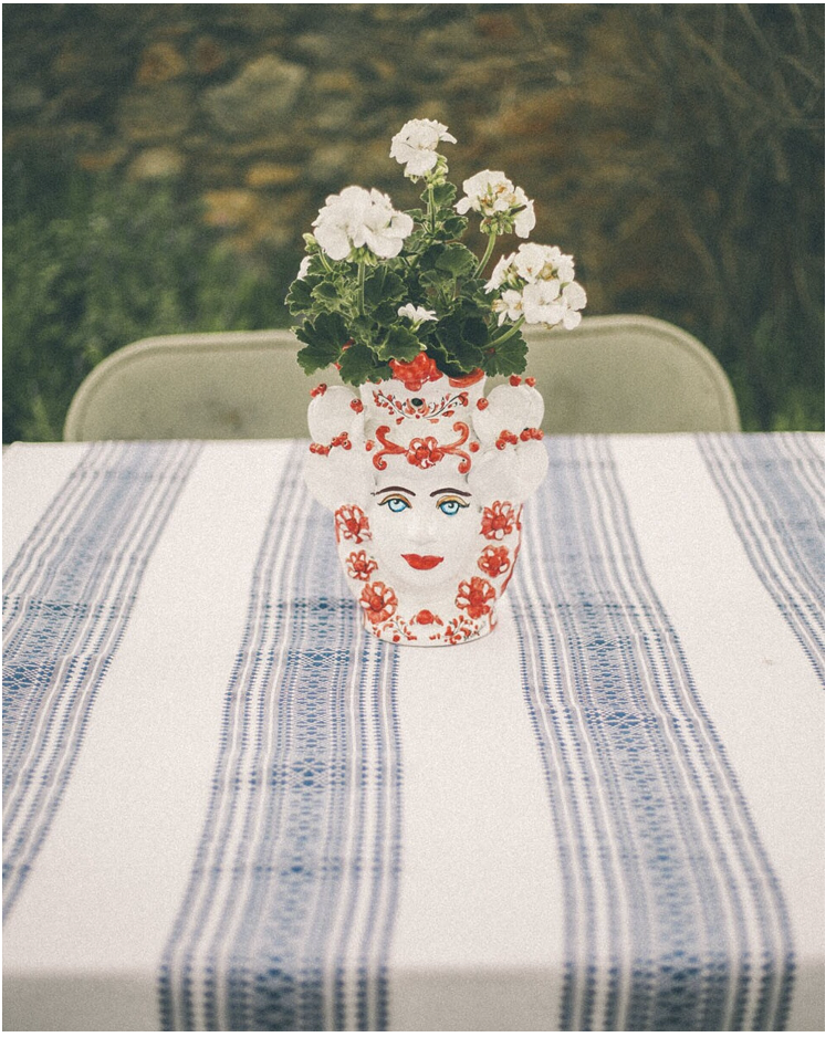 MANTEL DE ALGODÓN CENEFAS AZULES 180x100cm