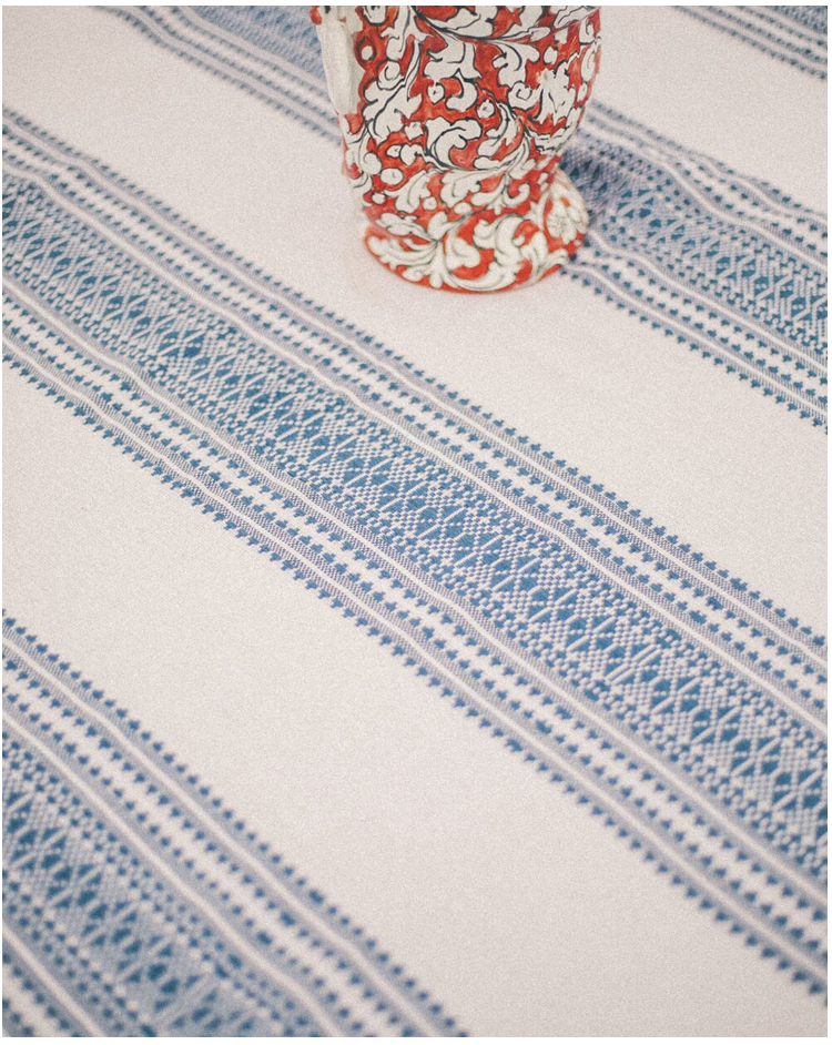 MANTEL DE ALGODÓN CENEFAS AZULES 180x100cm