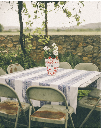 MANTEL DE ALGODÓN CENEFAS AZULES 180x100cm