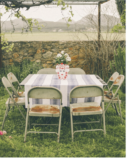 MANTEL DE ALGODÓN CENEFAS AZULES 180x100cm