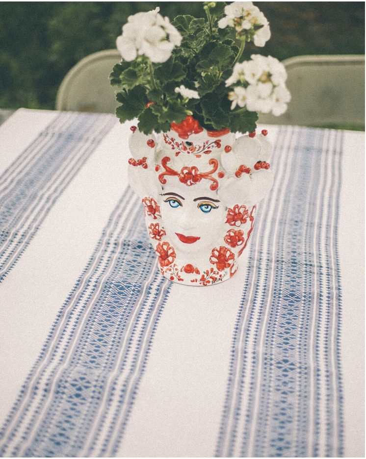 MANTEL DE ALGODÓN CENEFAS AZULES 180x100cm