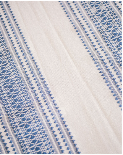 MANTEL DE ALGODÓN CENEFAS AZULES 180x100cm
