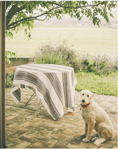 MANTEL DE ALGODÓN CENEFAS MARRONES 180x100cm