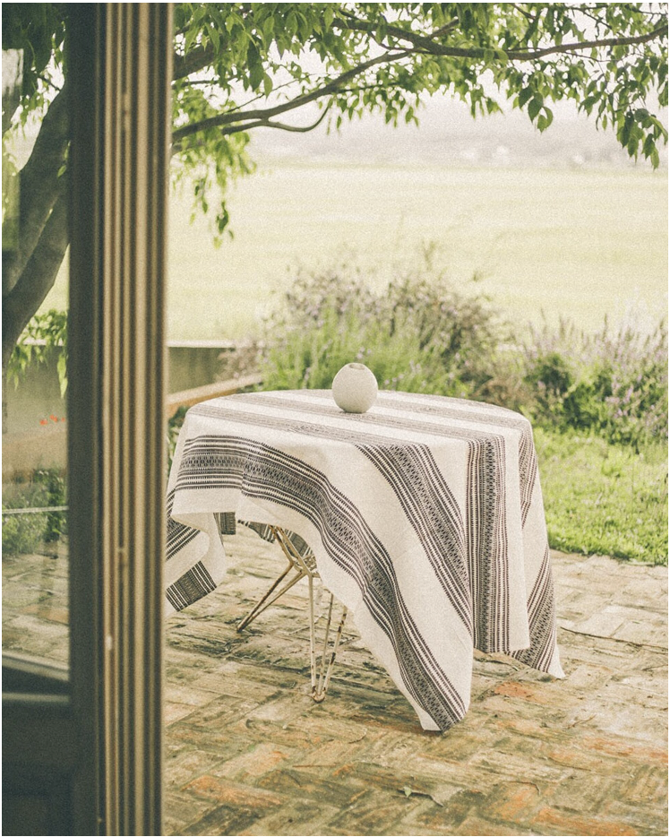 MANTEL DE ALGODÓN CENEFAS MARRONES 180x100cm