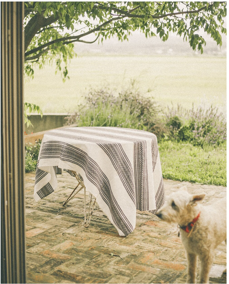 MANTEL DE ALGODÓN CENEFAS MARRONES 180x100cm