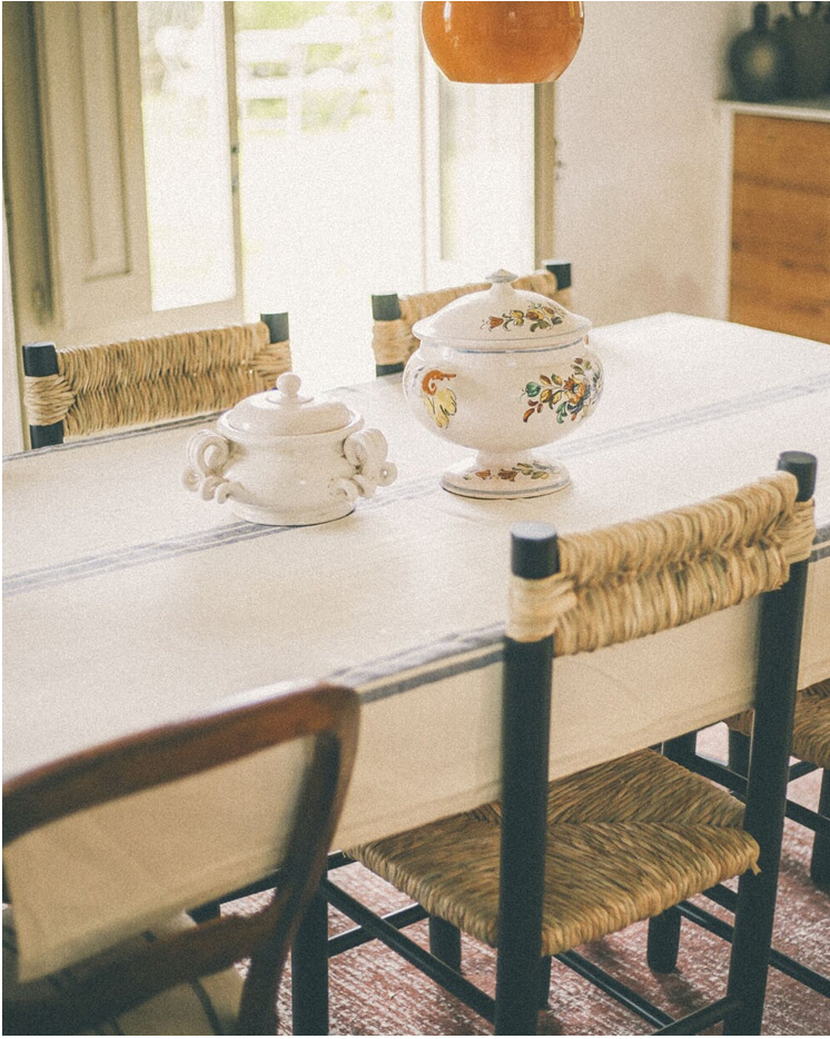 MANTEL DE ALGODON CON LINEAS AZULES 180x110cm