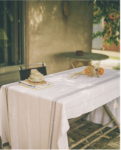 MANTEL DE ALGODON CON LINEAS GRISES 300x125cm