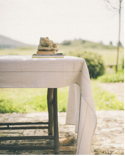 MANTEL DE ALGODON CON LINEAS GRISES 300x125cm