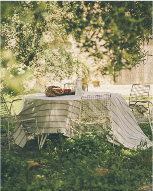 MANTEL DE ALGODON CON LINEAS AZULES 300x250cm