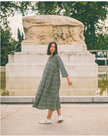 VESTIDO AFGANO DE ALGODÓN ESTAMPADO GEOMÉTRICO