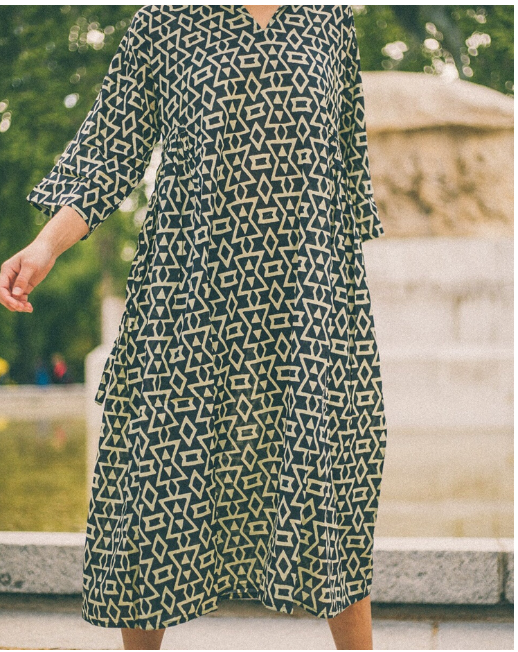 VESTIDO AFGANO DE ALGODÓN ESTAMPADO GEOMÉTRICO