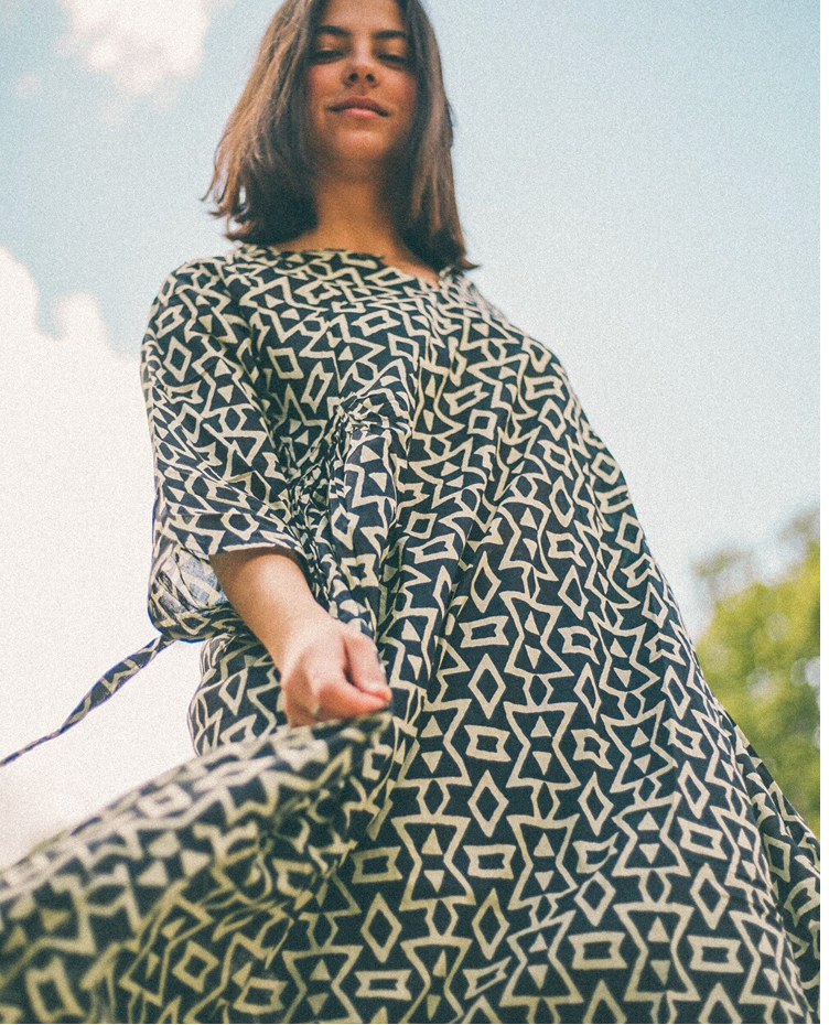 VESTIDO AFGANO DE ALGODÓN ESTAMPADO GEOMÉTRICO