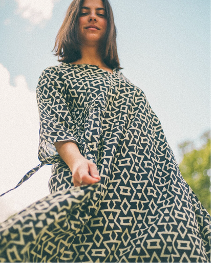 VESTIDO AFGANO DE ALGODÓN ESTAMPADO GEOMÉTRICO